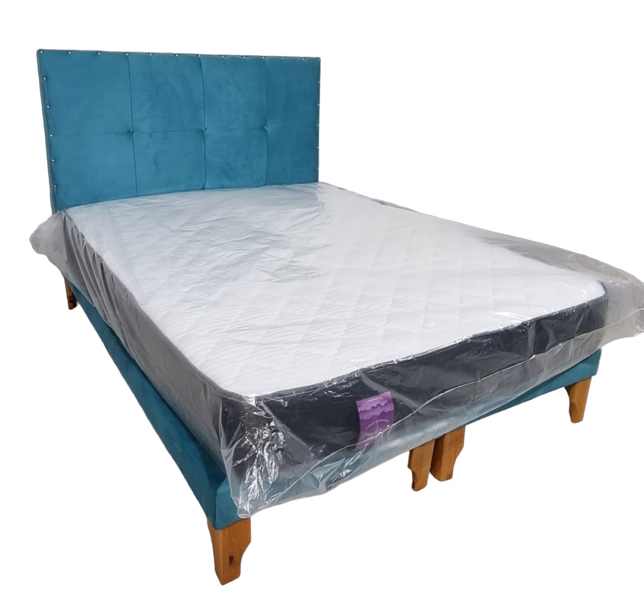 CAMA EUROPEA DISEÑOS VALESTRINI DOS PLAZAS FELPA TURQUESA - 4