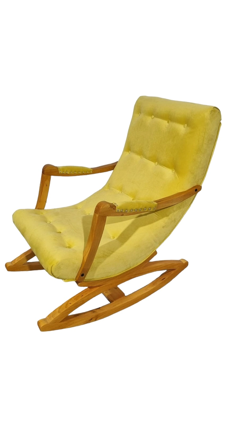 SILLA MECEDORA DISEÑOS VALESTRINI FELPA AMARILLO CON APOYA BRAZO OCRE - 2