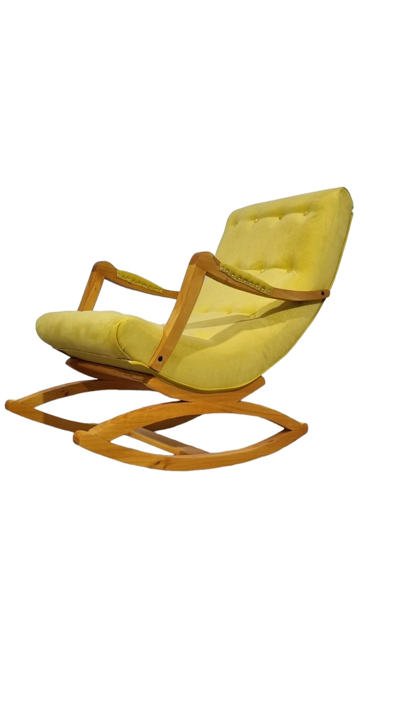 SILLA MECEDORA DISEÑOS VALESTRINI FELPA AMARILLO CON APOYA BRAZO OCRE - 3