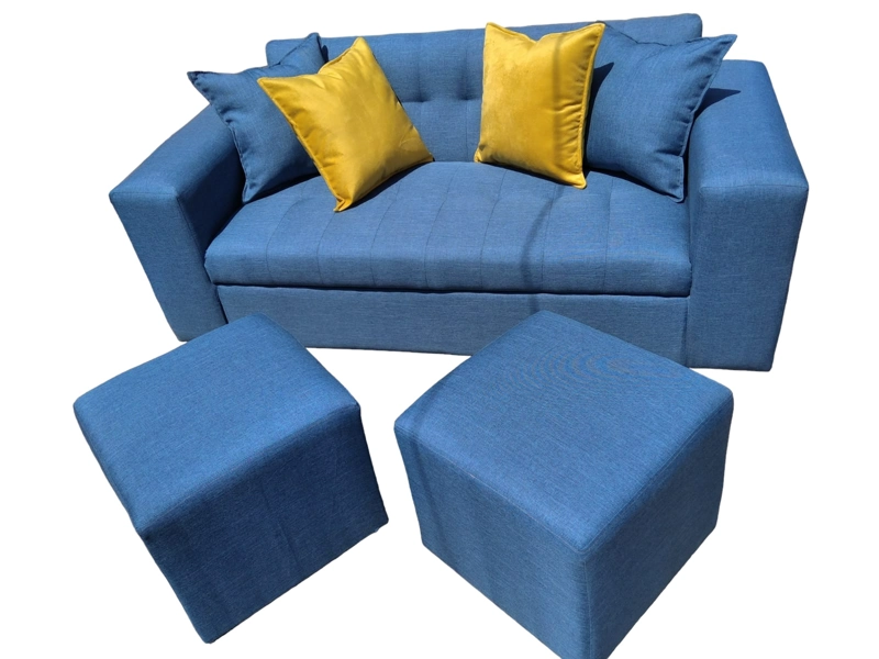 SOFÁ DISEÑOS VALESTRINI LINO AZUL DOS CUERPOS MAS POUFF INDIGO - 1