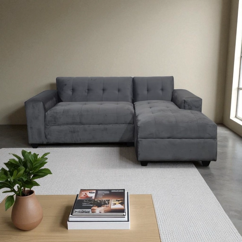 SOFÁ DISEÑOS VALESTRINI 4 CUERPOS FELPA GRIS SECCIONAL DIVAN DERECHO - 4