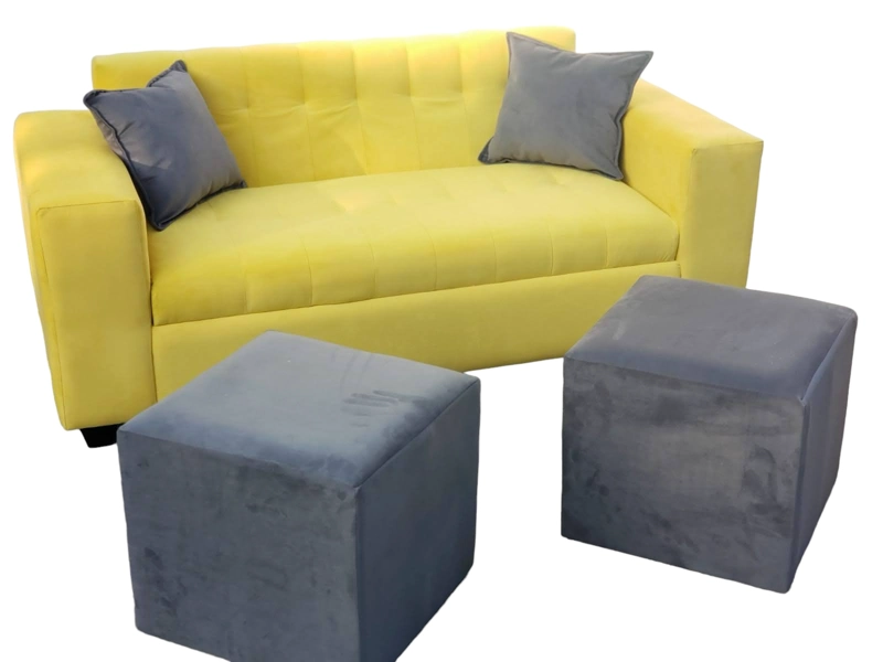SOFÁ DISEÑOS VALESTRINI 2 CUERPOS FELPA AMARILLO MAS POUF FEPA OCRE - 2