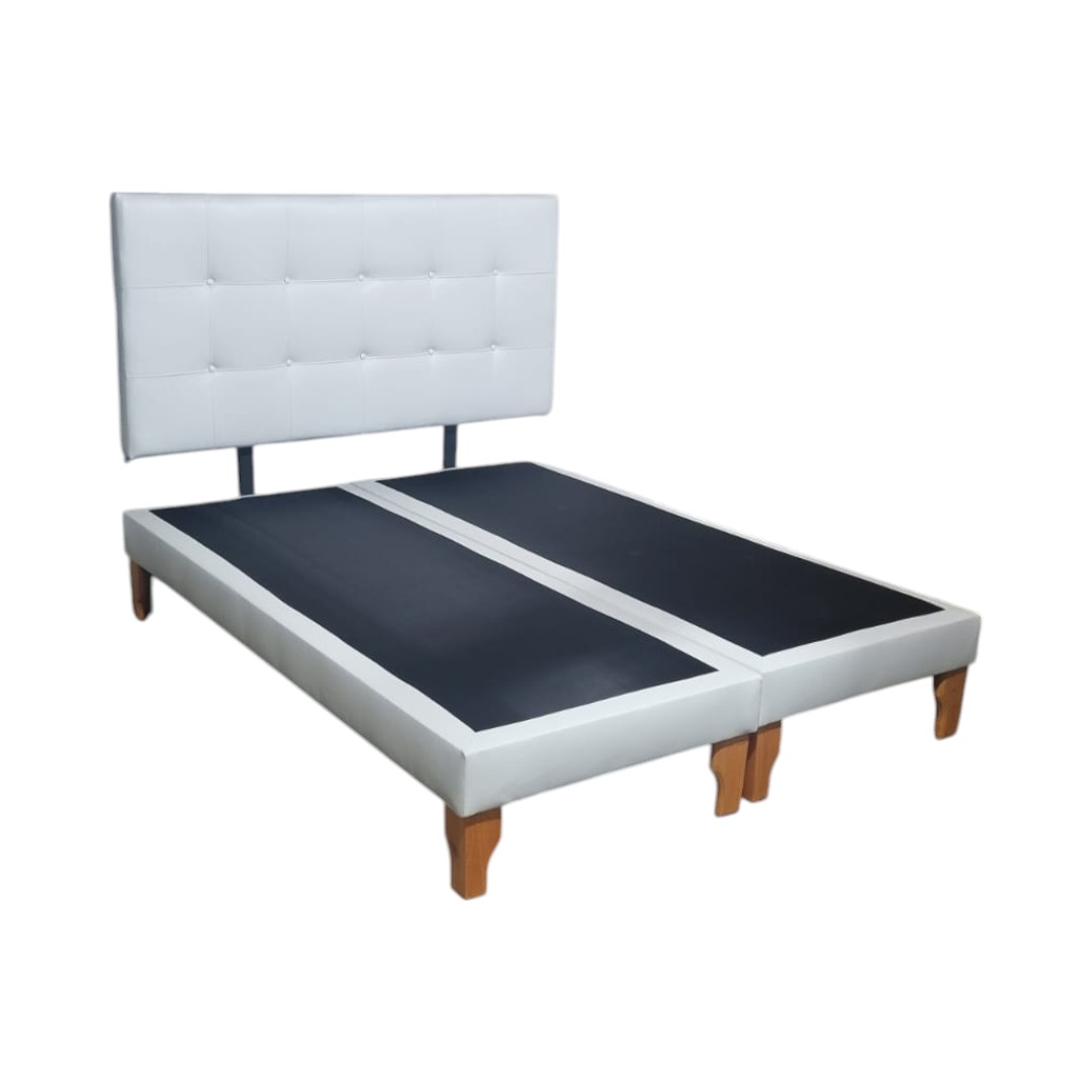 CAMA DOS PLAZAS ECOCUERO BLANCO - 1
