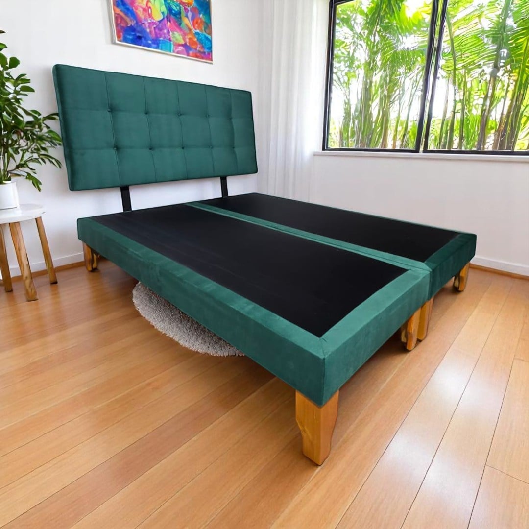 CAMA KING FELPA VERDE OSCURO - 3