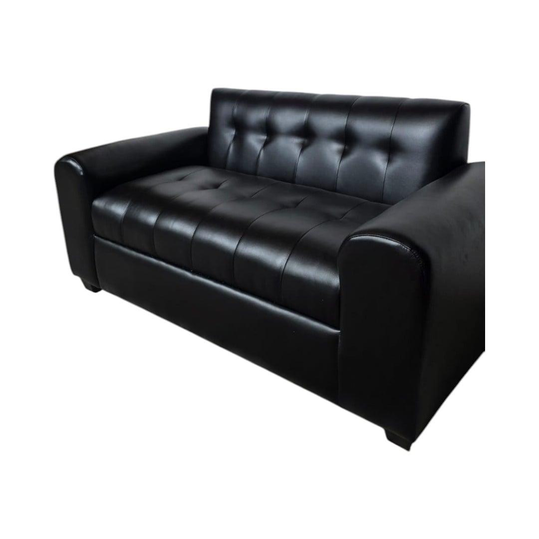 SOFA TRES CUERPOS BRAZO REDONDO ECOCUERO NEGRO - 2