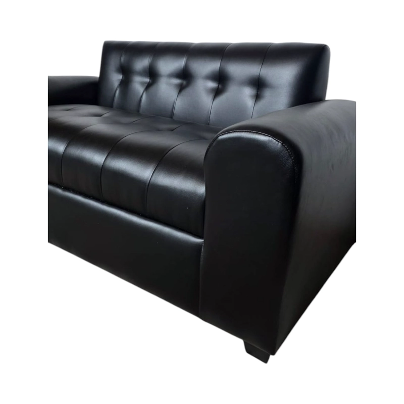 SOFA TRES CUERPOS BRAZO REDONDO ECOCUERO NEGRO - 3