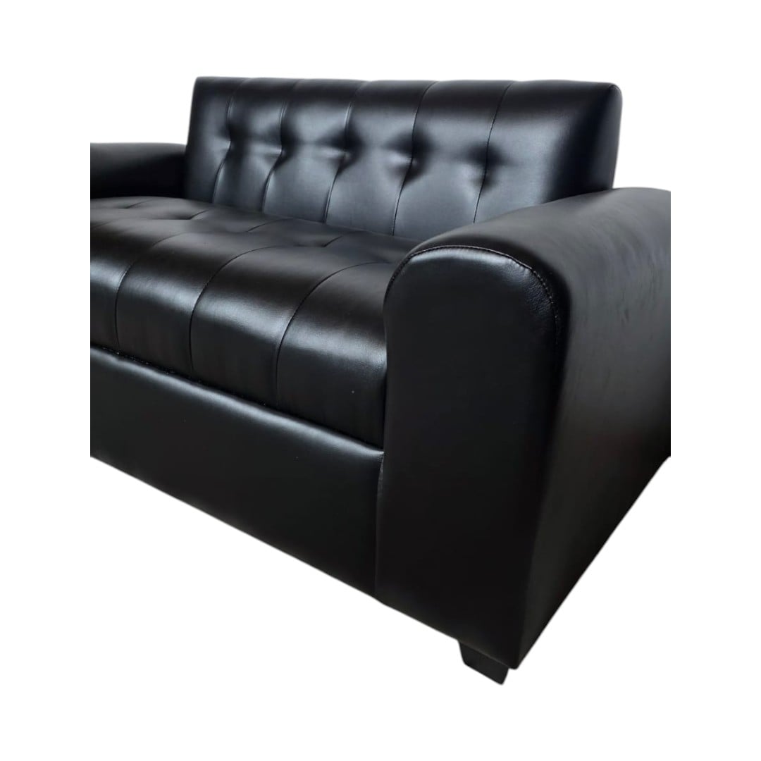 SOFA TRES CUERPOS BRAZO REDONDO ECOCUERO NEGRO - 3