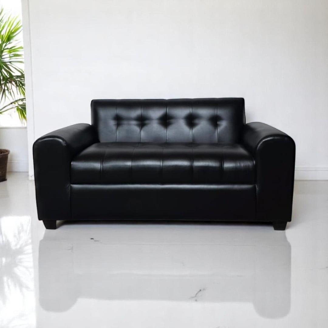 SOFA TRES CUERPOS BRAZO REDONDO ECOCUERO NEGRO - 4