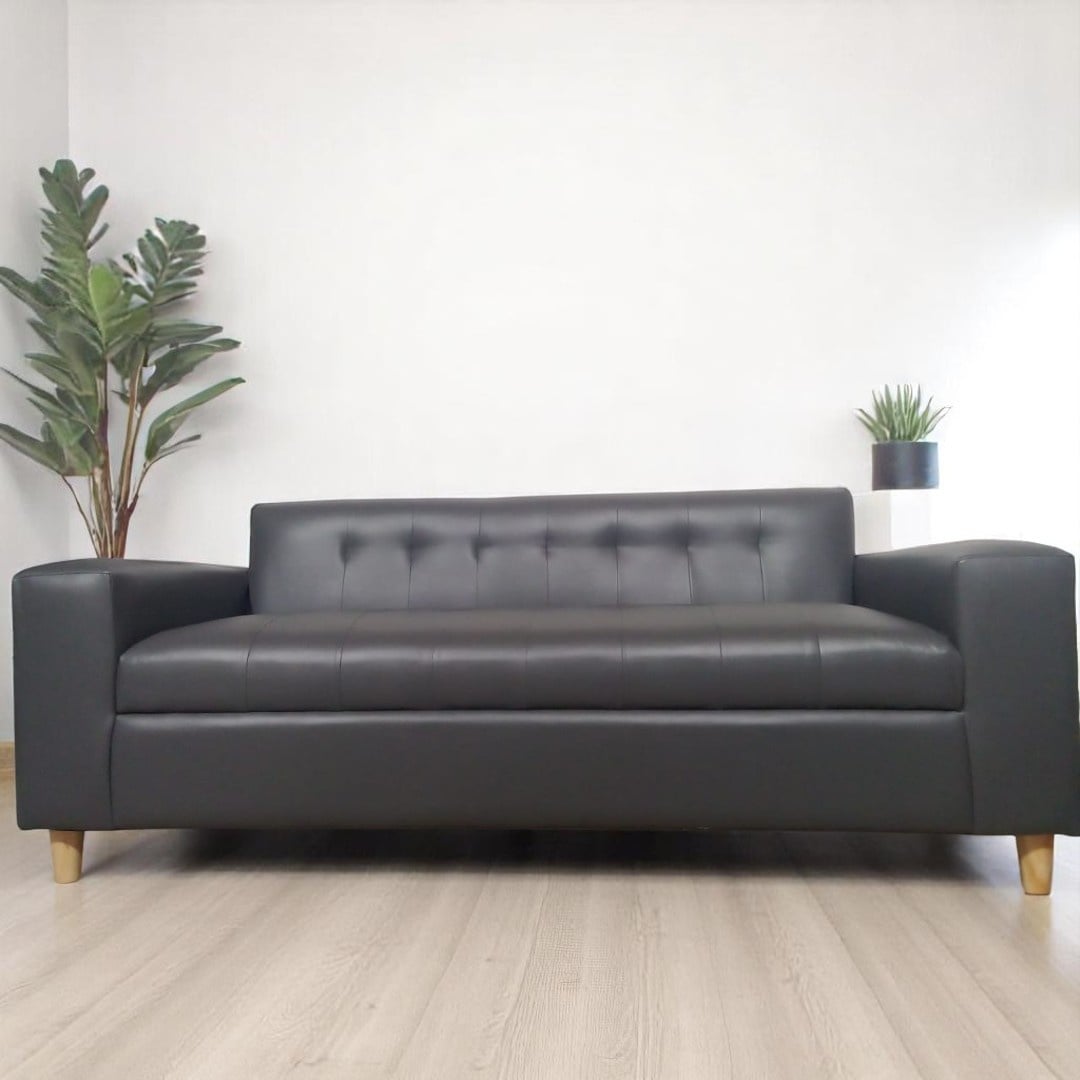 SOFA TRES CUERPOS ECOCUERO GRIS - 4