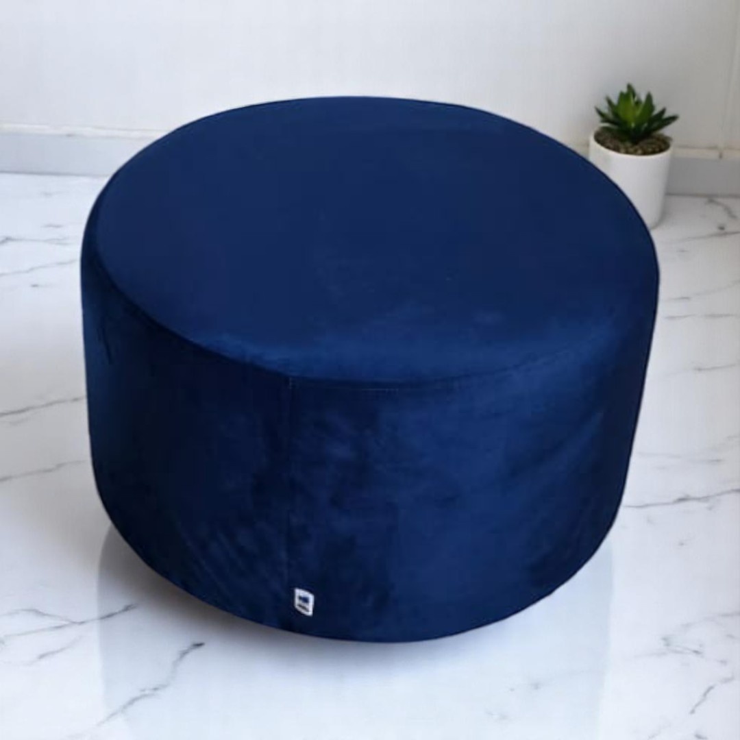 POUF REDONDO GRANDE FELPA AZUL MARINO - 3