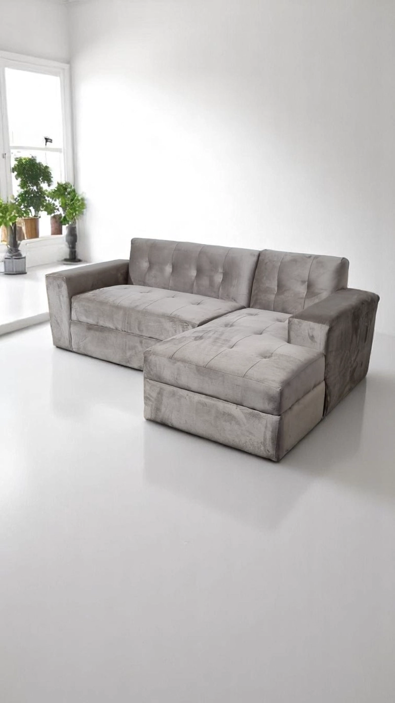 SOFA SECCIONAL FELPA BEIGE DIVAN DERECHO - 4