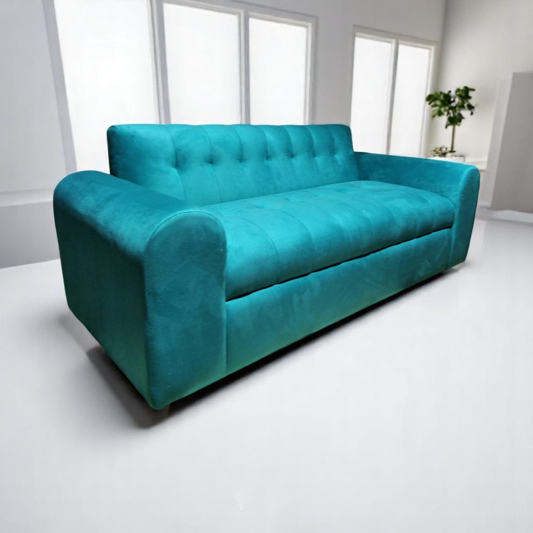 SOFA TRES CUERPOS BRAZO REDONDO FELPA TURQUESA - 2