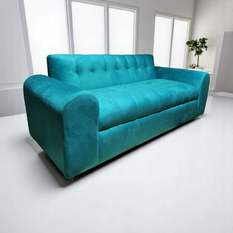 SOFA DOS CUERPOS BRAZO REDONDO FELPA TURQUESA - 3