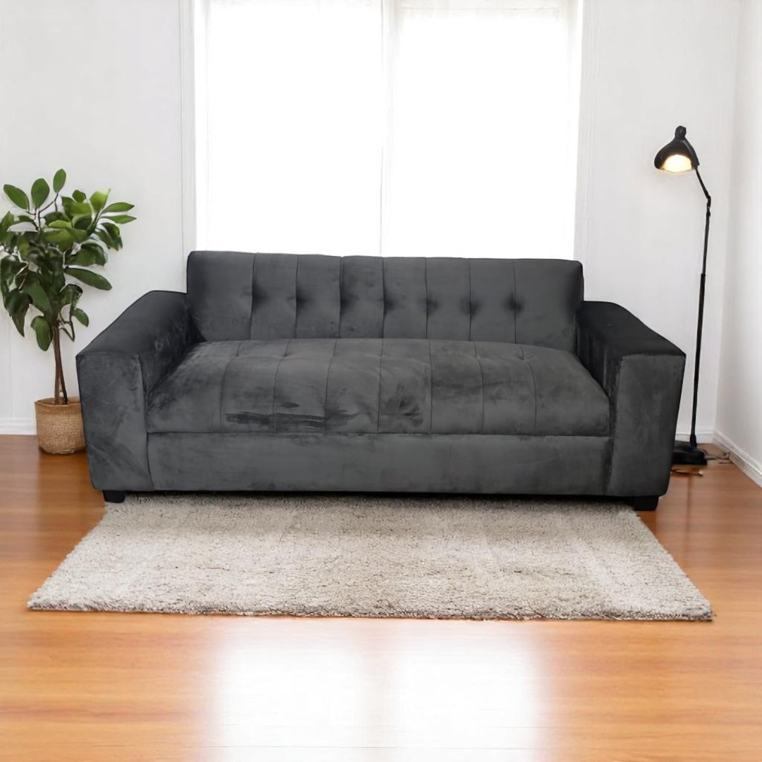 SOFA TRES CUERPOS FELPA GRIS OSCURO - 4
