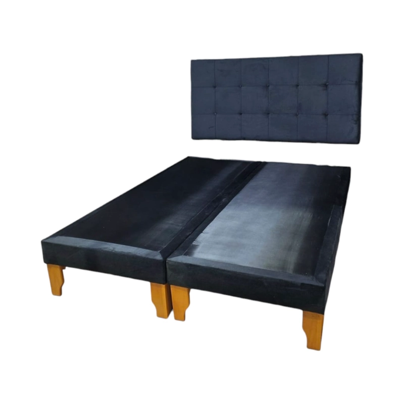 CAMA DOS PLAZAS FELPA NEGRA - 1