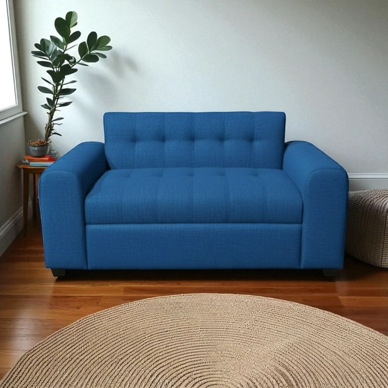 SOFA DOS CUERPOS BRAZO REDONDO LINO AZUL - 2