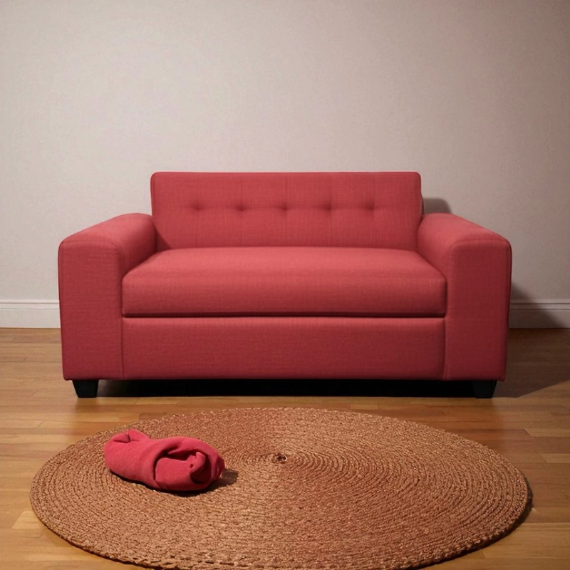 SOFA DOS CUERPOS BRAZO REDONDO LINO ROJO - 2