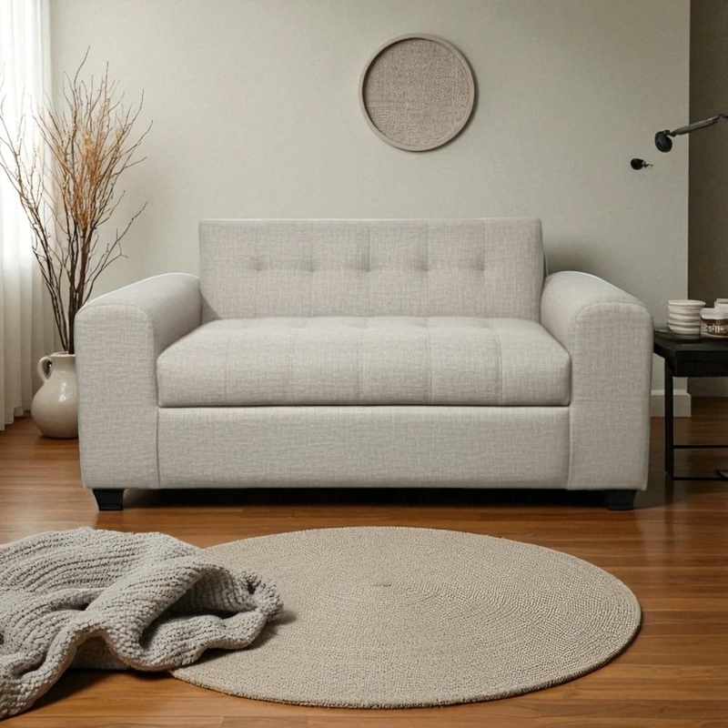 SOFA DOS CUERPOS BRAZO REDONDO LINO BEIGE - 2