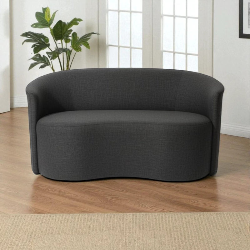 SOFA CURVO EN LINO GRIS OSCURO - 2