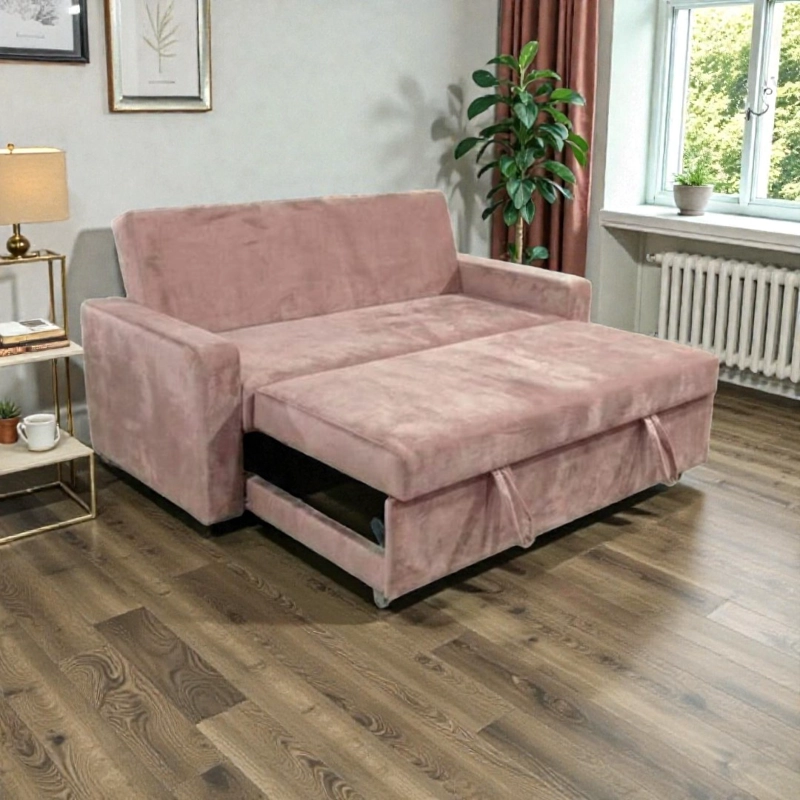 SOFA CAMA MILANO TRES POSICIONES FELPA PALO ROSA - 1