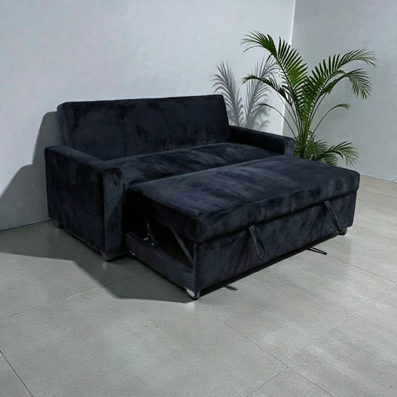 SOFA CAMA MILANO TRES POSICIONES FELPA NEGRA - 1