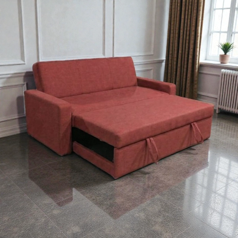 SOFA CAMA MILANO TRES POSICIONES LINO ROJO - 1
