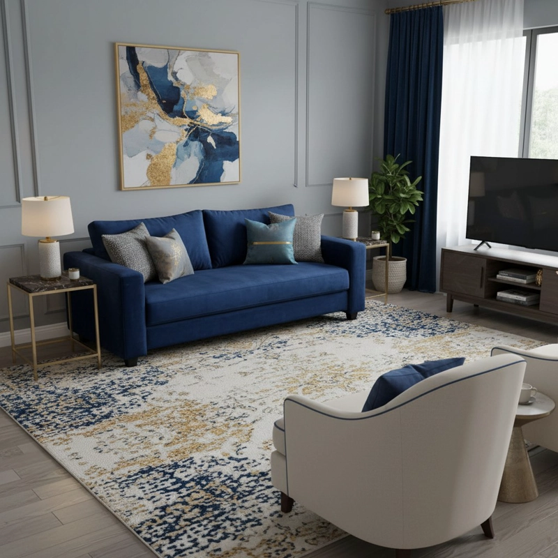 SOFA CAMA MULTIFUNCIONAL FELPA AZUL MARINO - 1
