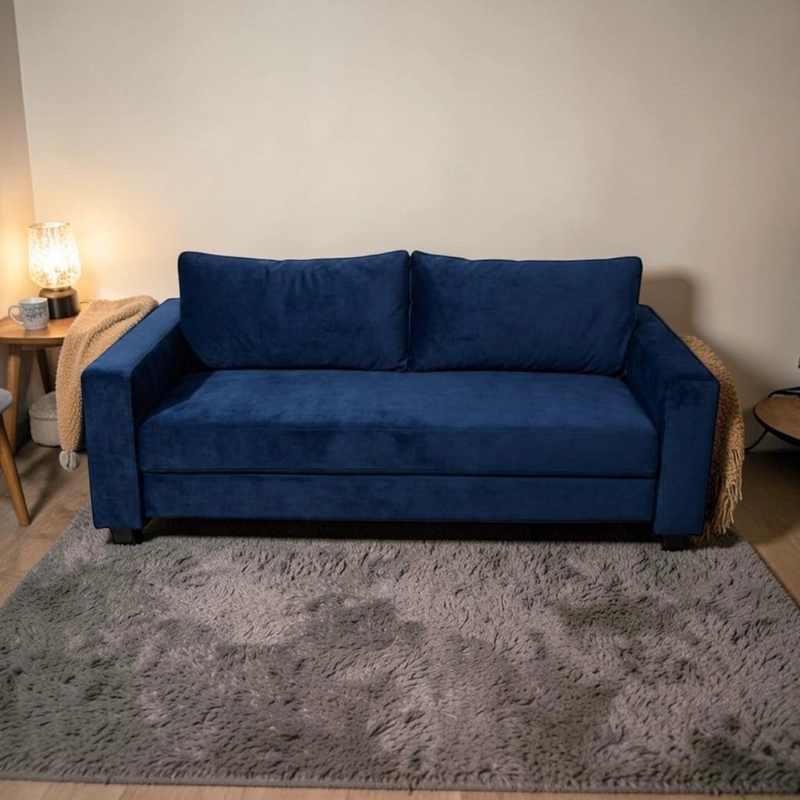 SOFA CAMA MULTIFUNCIONAL FELPA AZUL MARINO - 5