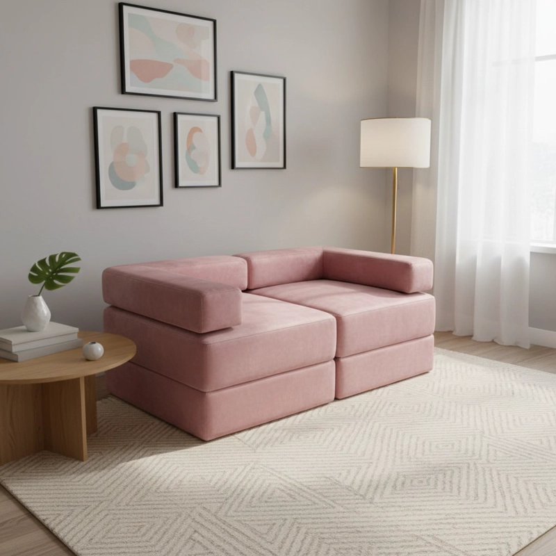 SOFA CAMA ARKOS DOS CUERPOS EN FELPA PALO ROSA - 1