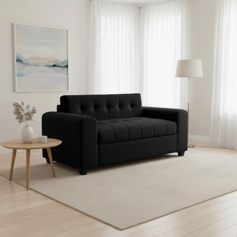 SOFA DOS CUERPOS BRAZO REDONDO FELPA NEGRA - 1