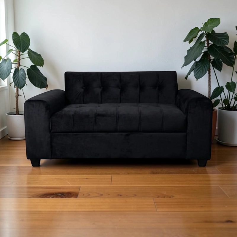SOFA DOS CUERPOS BRAZO REDONDO FELPA NEGRA - 5