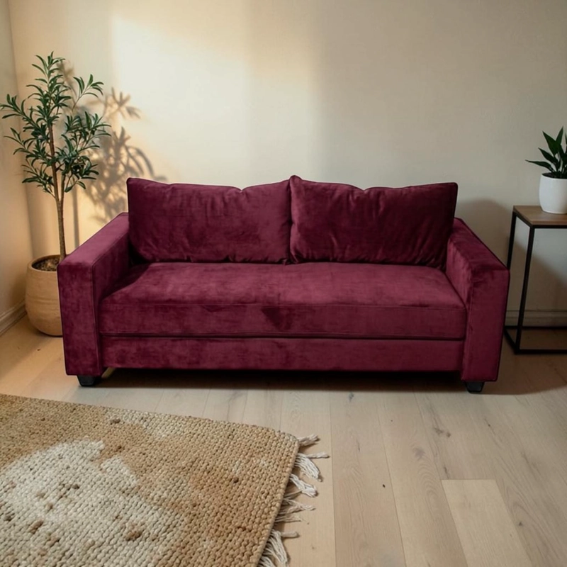 SOFA CAMA MULTIFUNCIONAL FELPA ROJO BURDEO - 5
