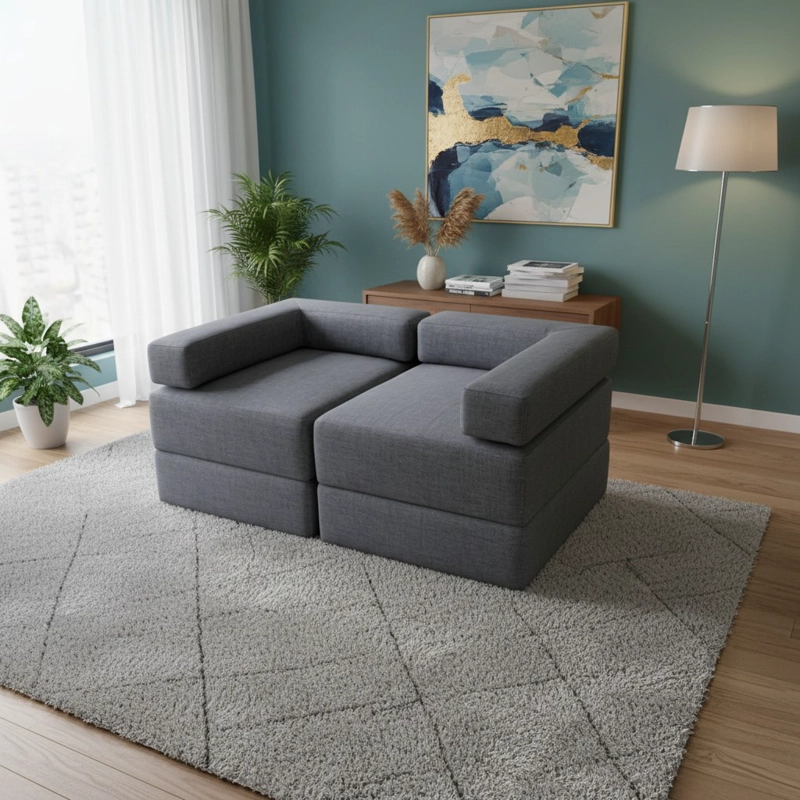 SOFA CAMA ARKOS DOS CUERPOS EN LINO GRIS OSCURO - 1