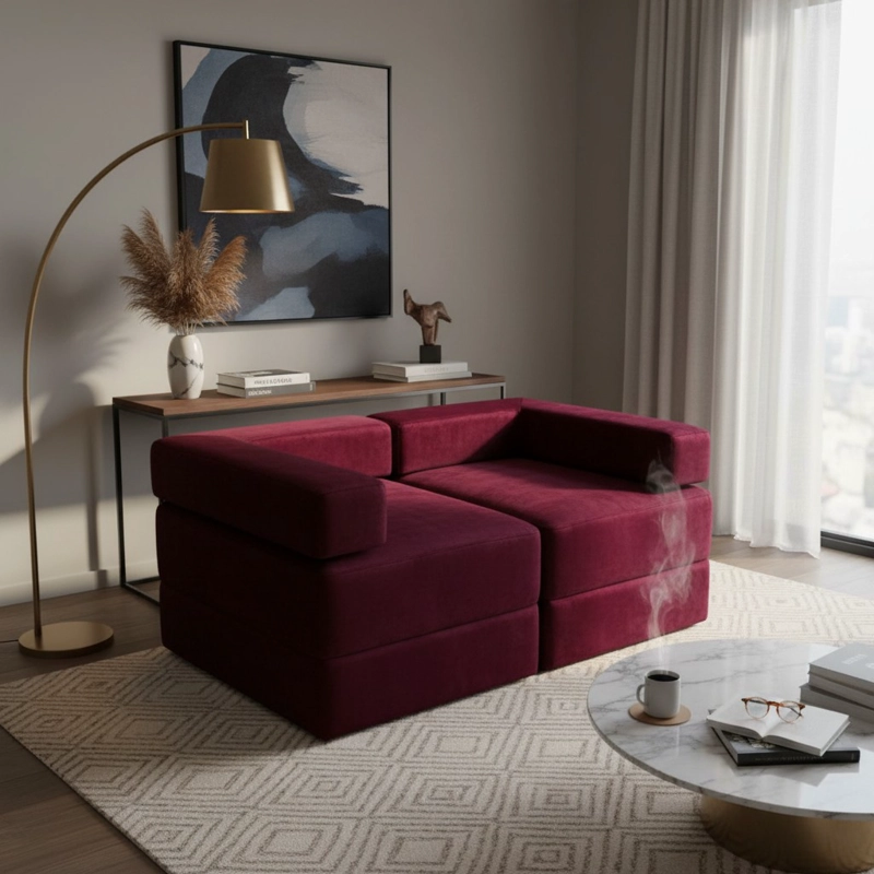 SOFA CAMA ARKOS DOS CUERPOS EN FELPA BURDEO - 1