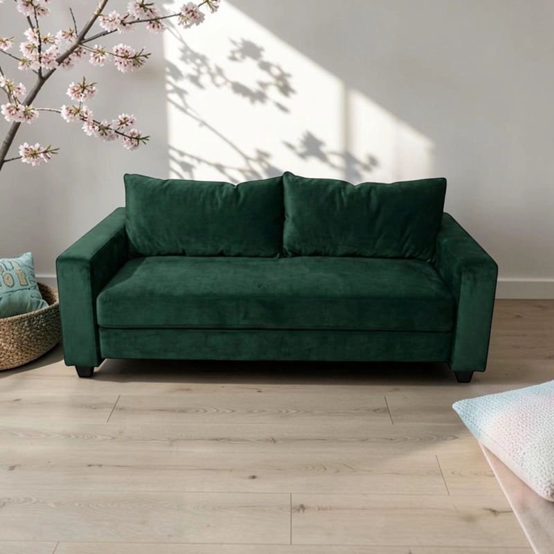 SOFA CAMA MULTIFUNCIONAL FELPA VERDE OSCURO - 1
