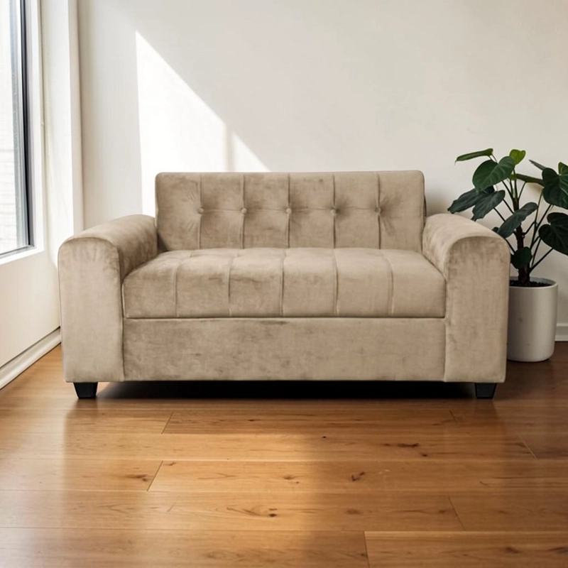 SOFA DOS CUERPOS BRAZO REDONDO FELPA BEIGE - 1