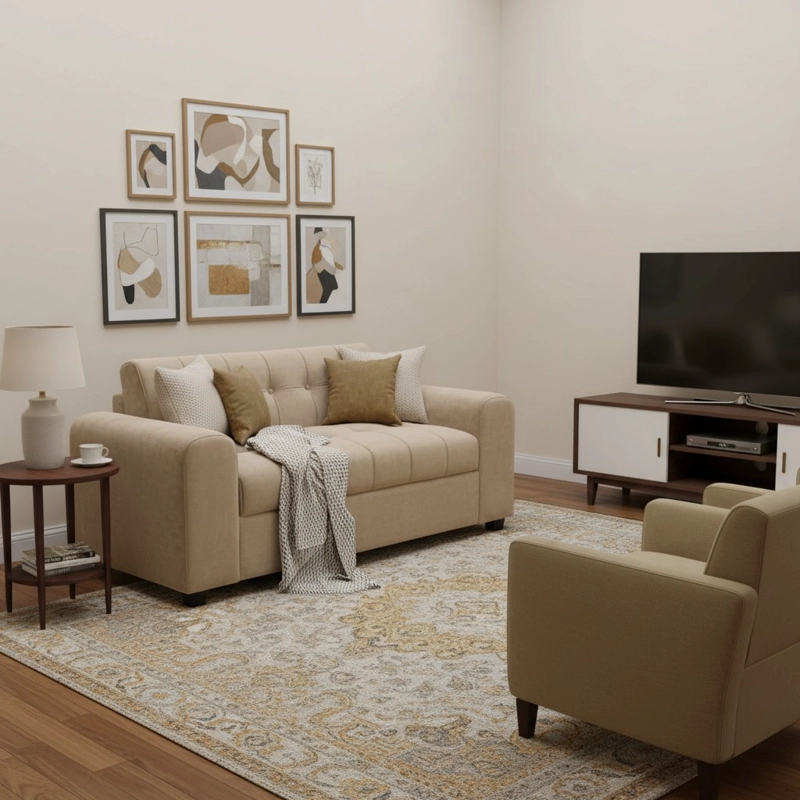 SOFA DOS CUERPOS BRAZO REDONDO FELPA BEIGE - 5