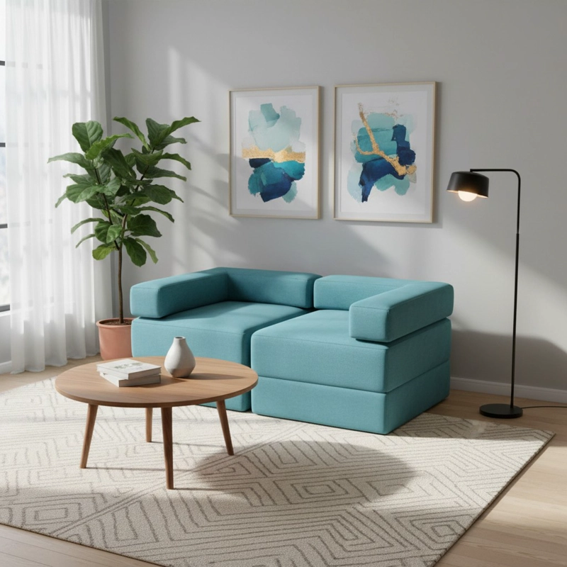 SOFA CAMA ARKOS DOS CUERPOS EN FELPA TURQUESA - 1