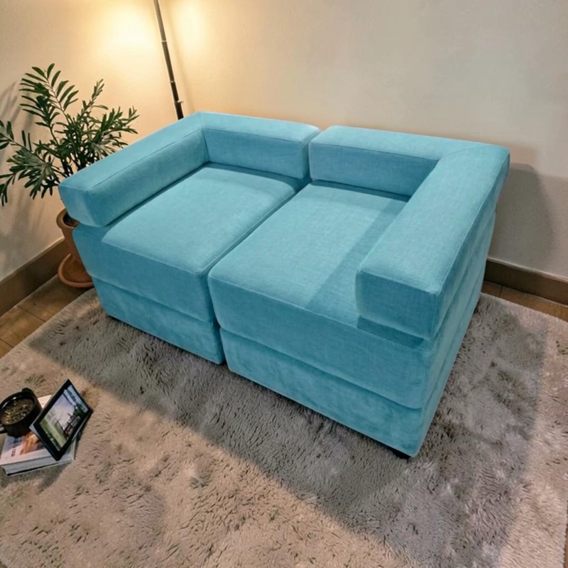SOFA CAMA ARKOS DOS CUERPOS EN FELPA TURQUESA - 5