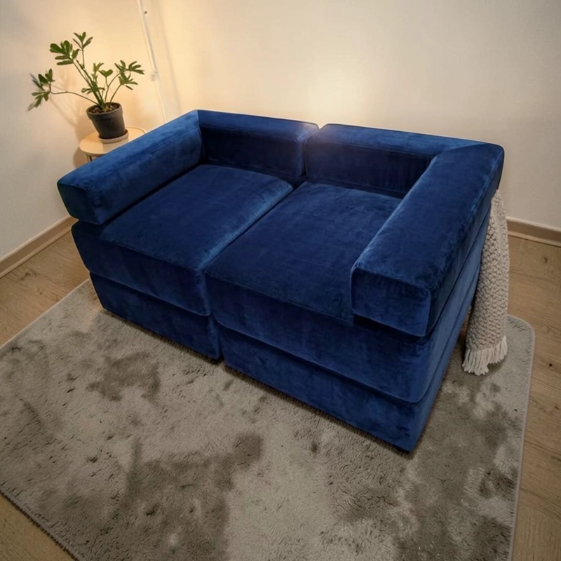 SOFA CAMA ARKOS DOS CUERPOS EN FELPA AZUL MARINO - 5