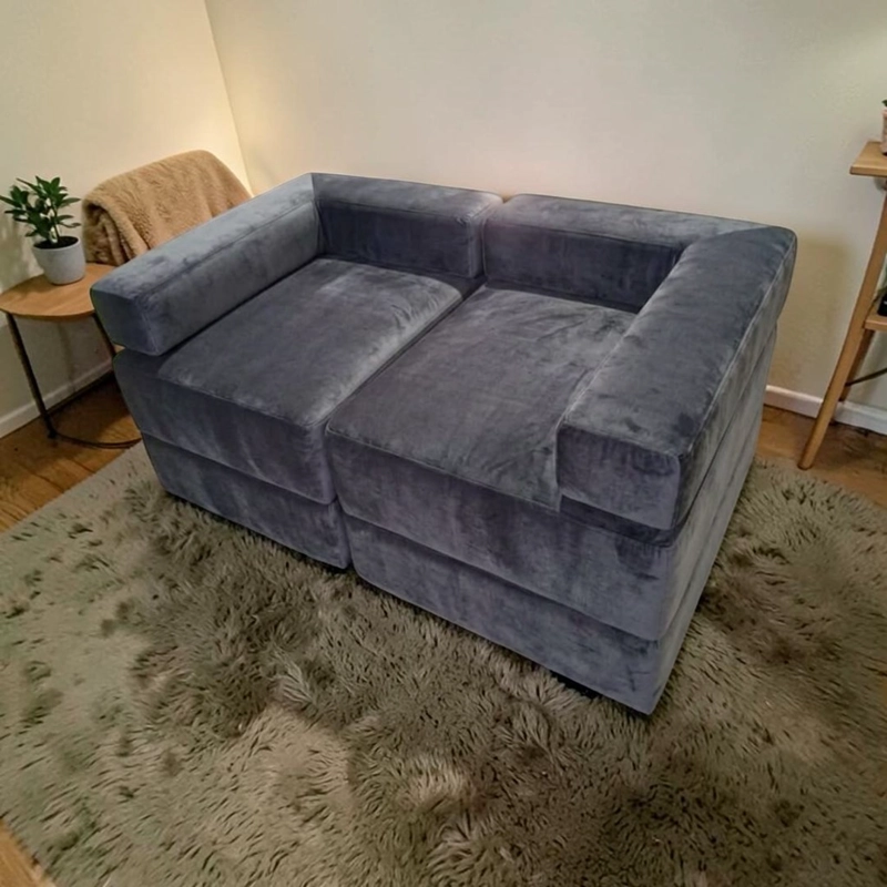 SOFA CAMA ARKOS DOS CUERPOS EN FELPA GRIS OSCURO - 5