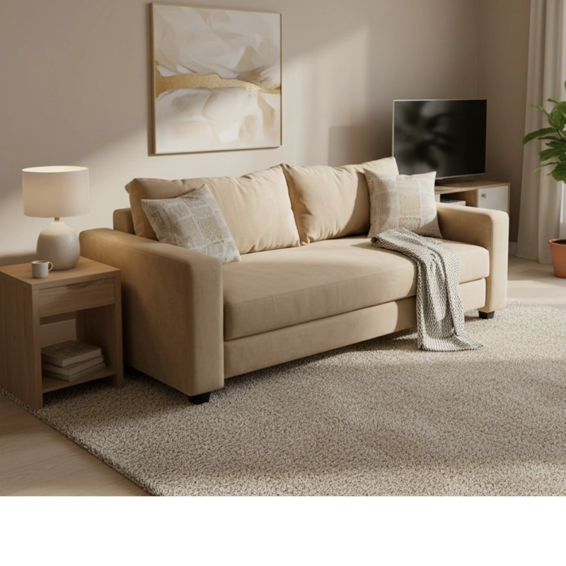 SOFA CAMA MULTIFUNCIONAL FELPA BEIGE - 5