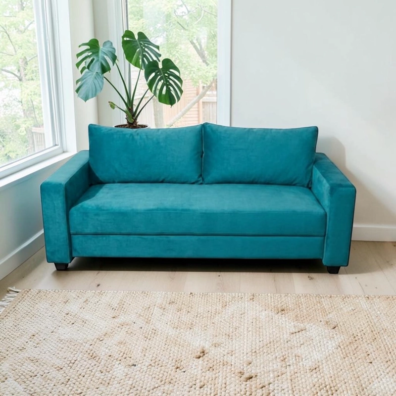 SOFA CAMA MULTIFUNCIONAL FELPA TURQUESA - 1