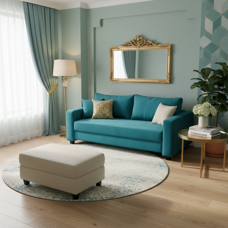 SOFA CAMA MULTIFUNCIONAL FELPA TURQUESA - 5