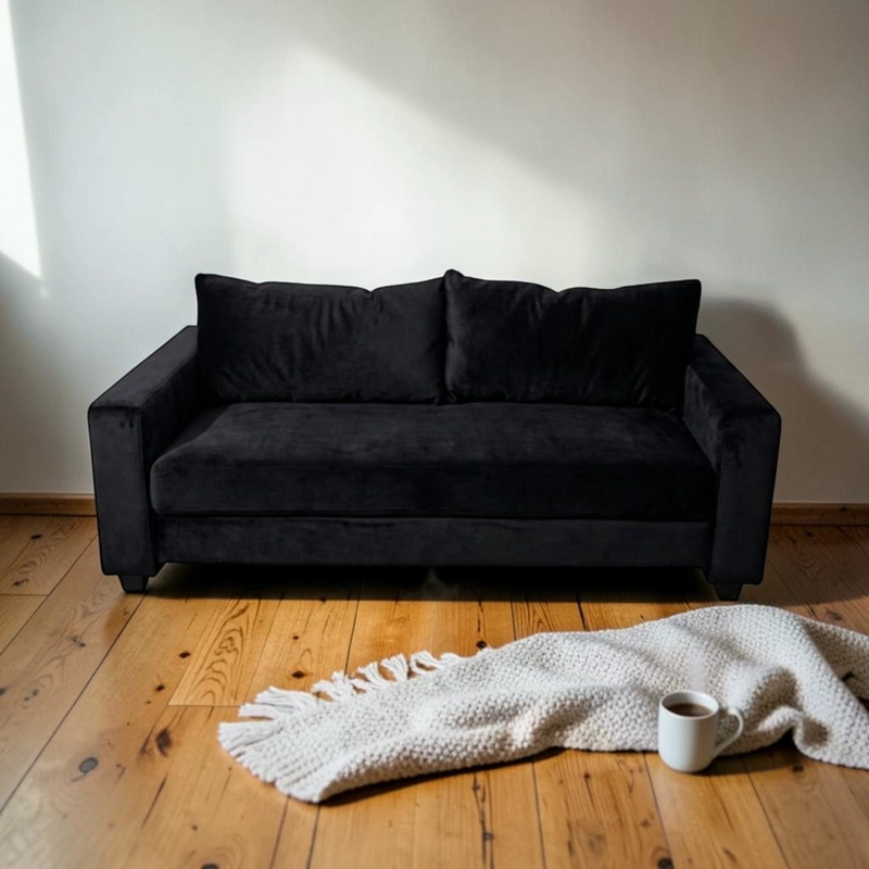 SOFA CAMA MULTIFUNCIONAL FELPA NEGRA - 1