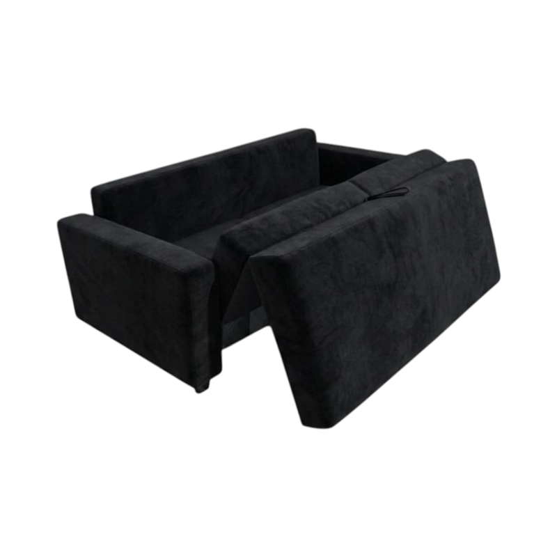 SOFA CAMA MULTIFUNCIONAL FELPA NEGRA - 2