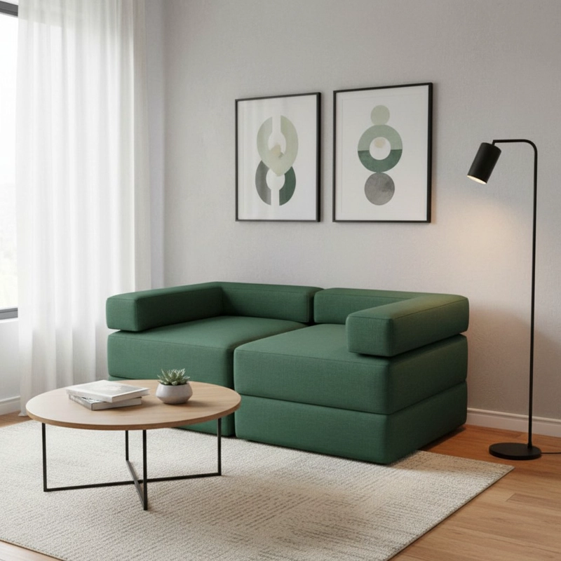 SOFA CAMA ARKOS DOS CUERPOS EN LINO VERDE - 1