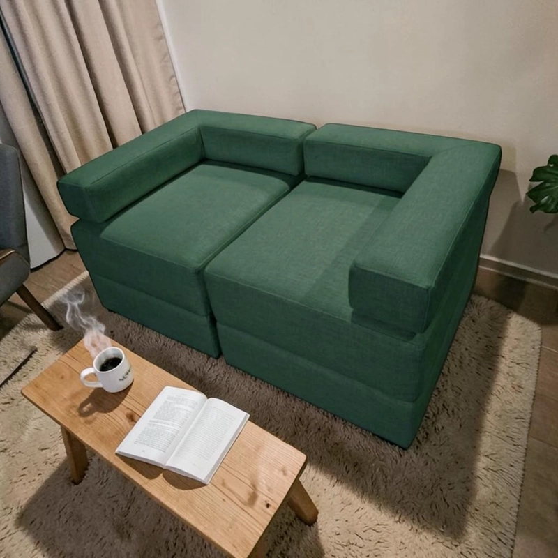 SOFA CAMA ARKOS DOS CUERPOS EN LINO VERDE - 5