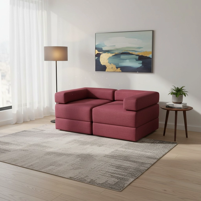 SOFA CAMA ARKOS DOS CUERPOS EN LINO ROJO - 1