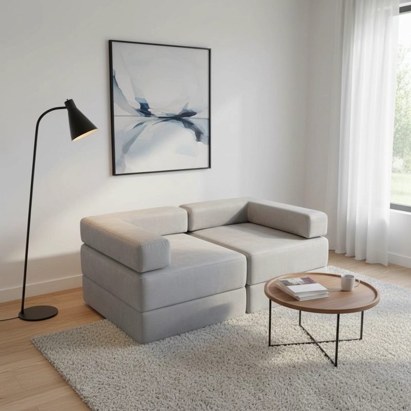 SOFA CAMA ARKOS DOS CUERPOS EN FELPA GRIS CLARO - 1